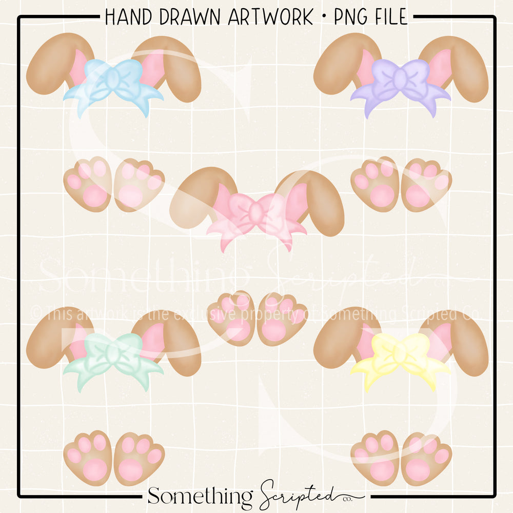 Brown Bunny Bow Ears & Feet PNG