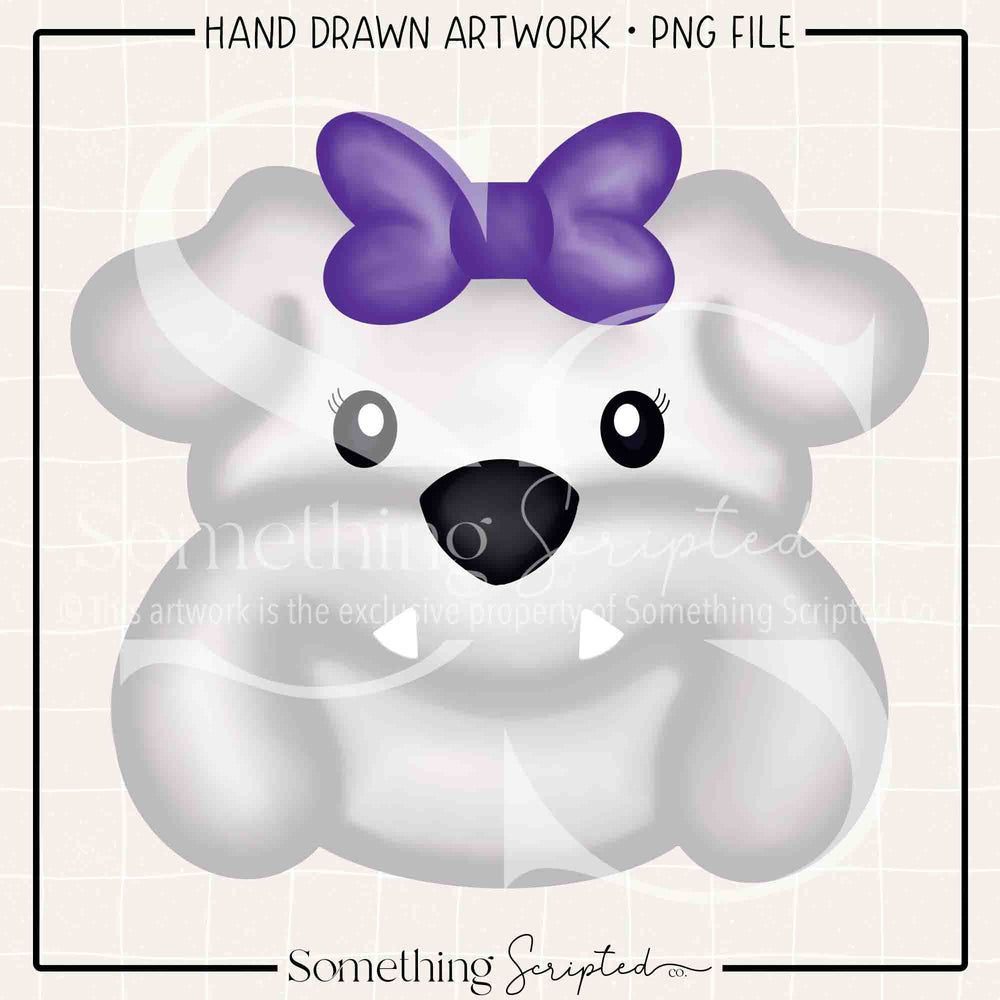 Bulldog Girl Purple Bow PNG