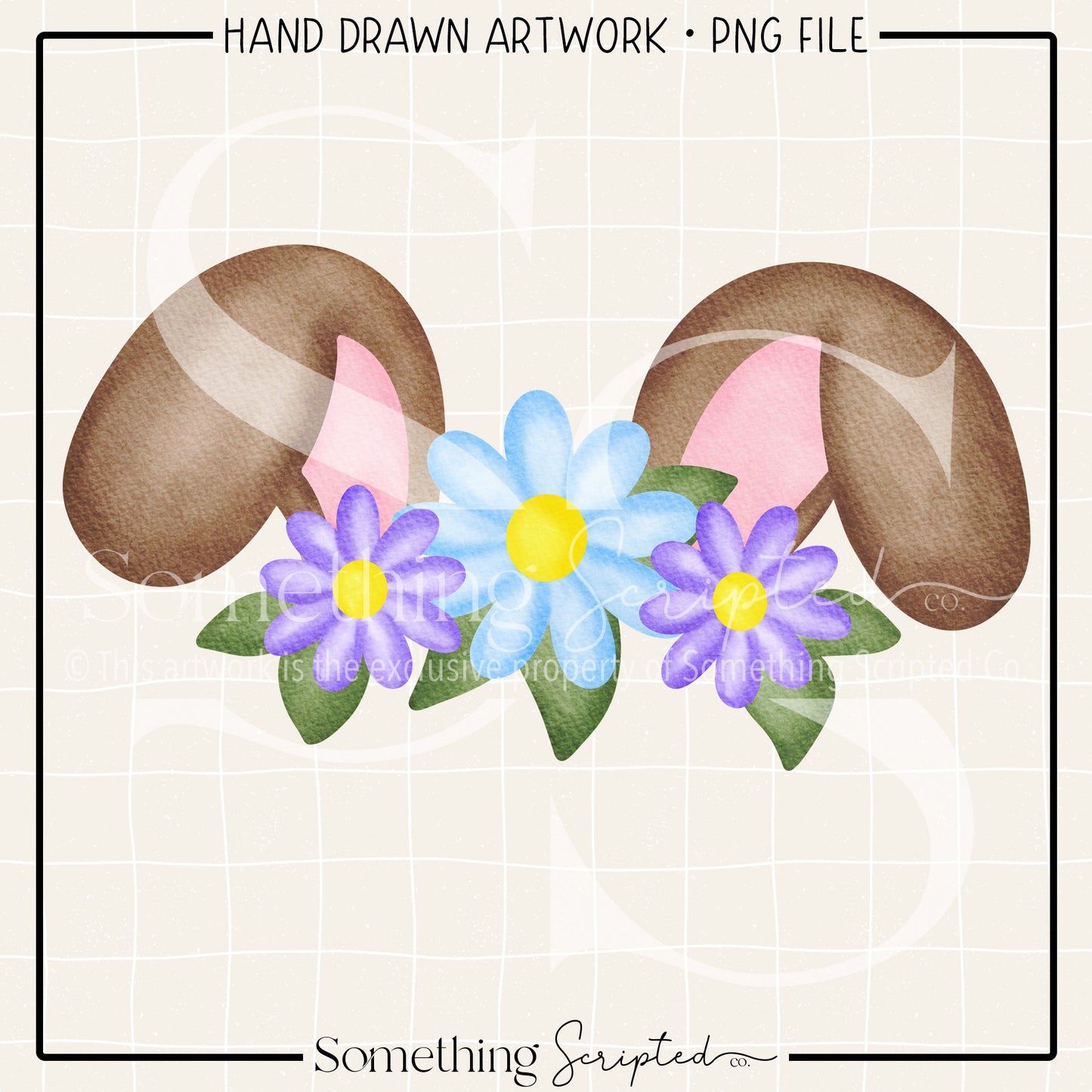 Brown Bunny Ears Flower Crown PNG