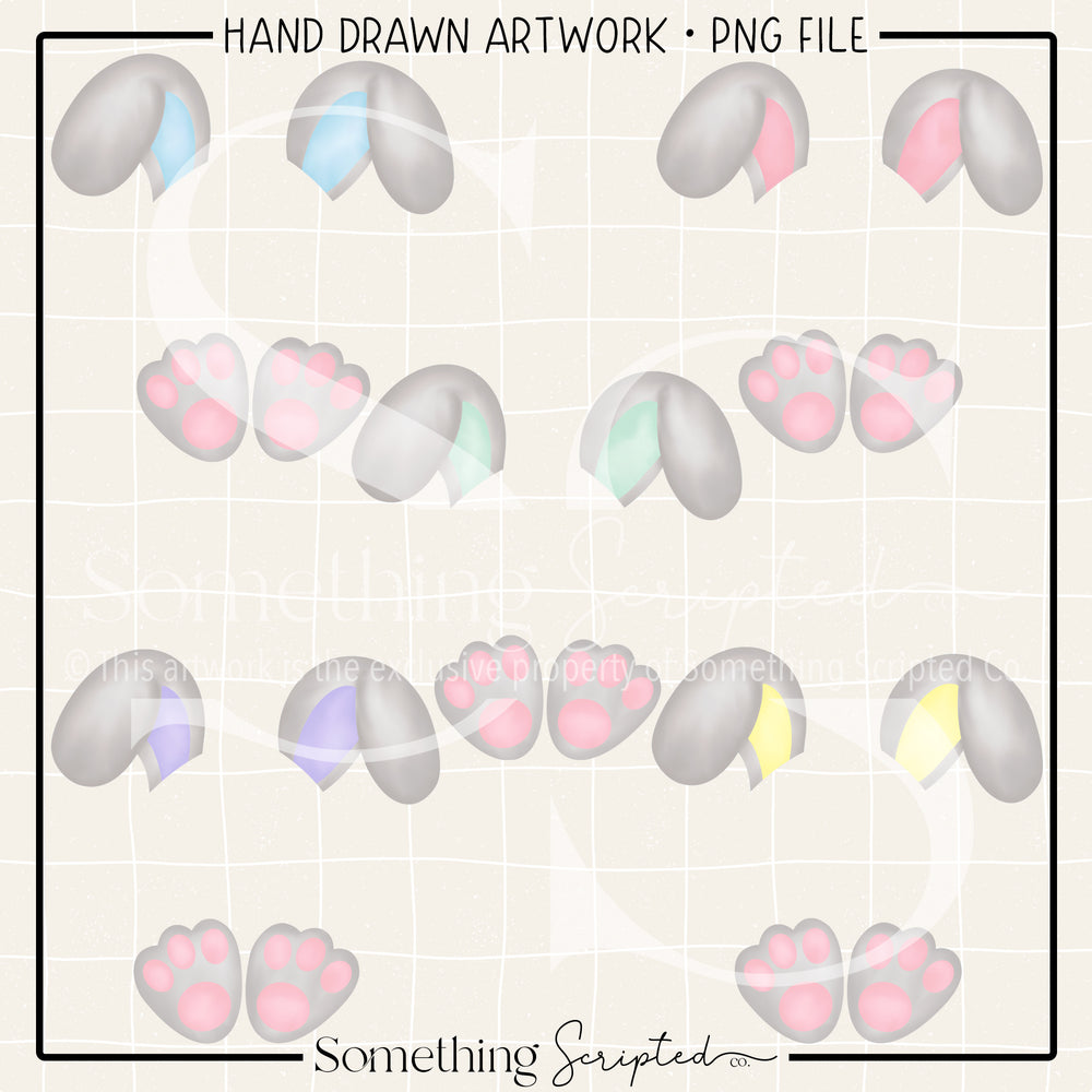 Grey Bunny Ears & Feet PNG