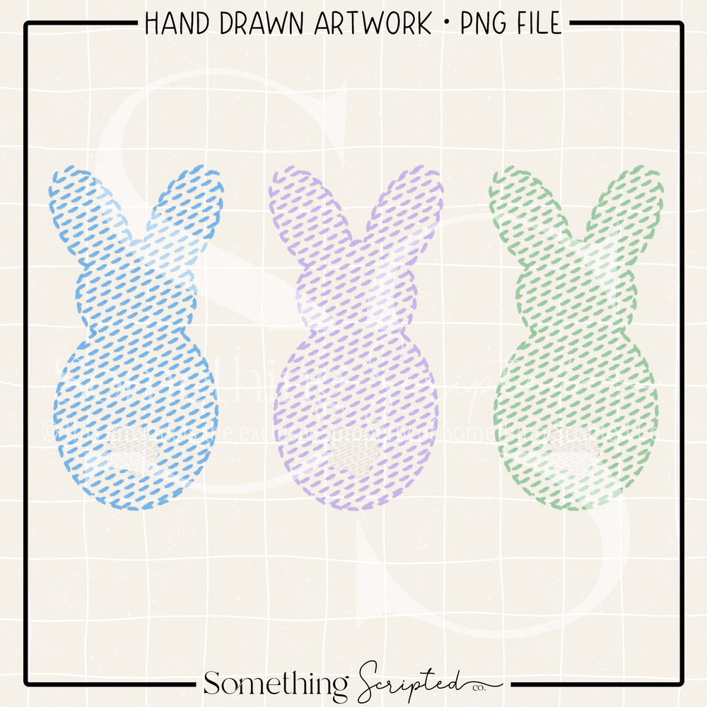 Bunny Tails Trio Faux Stitch PNG