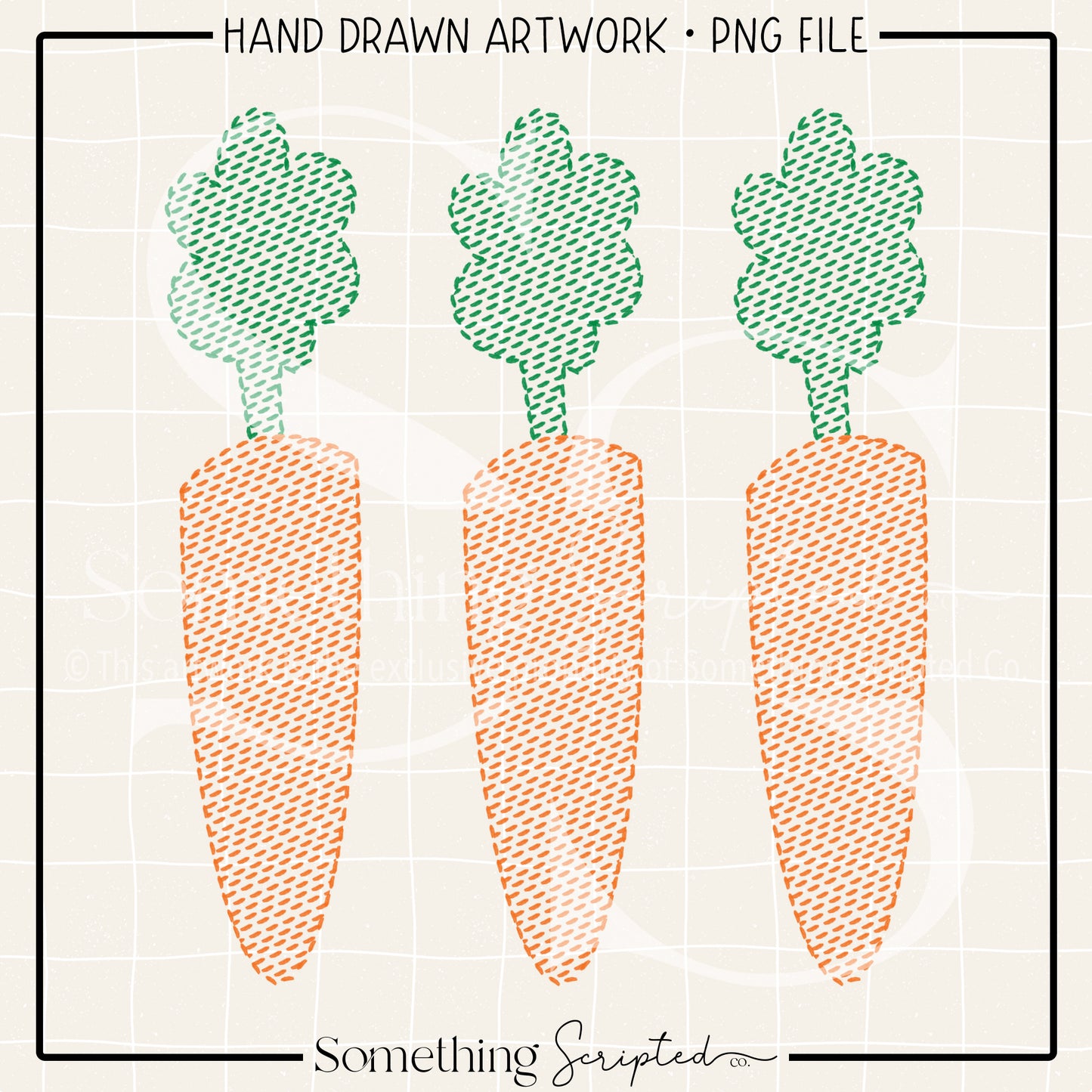 Carrot Trio Faux Stitch PNG