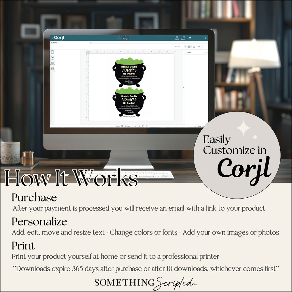 
                  
                    Computer monitor displaying a design software interface with text explaining the customization process.
                  
                