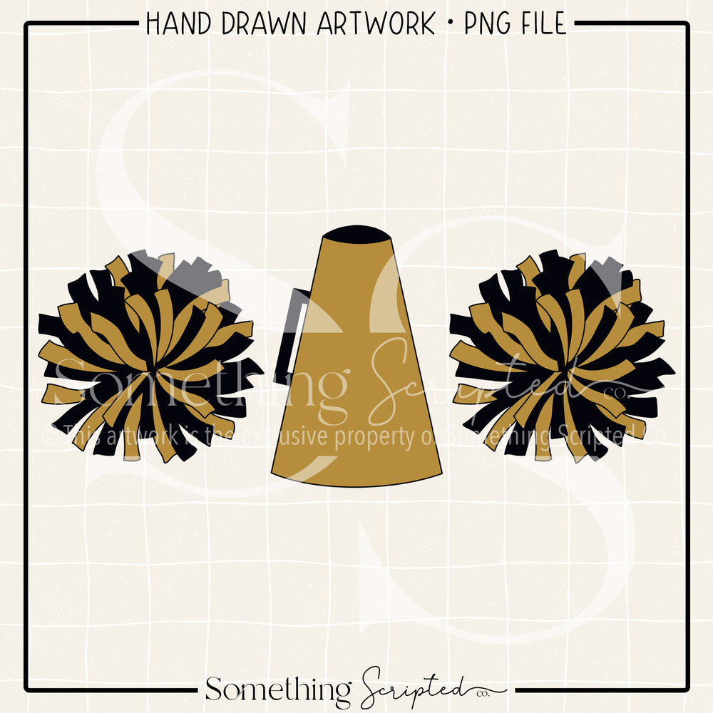 Cheer Trio Black Gold PNG