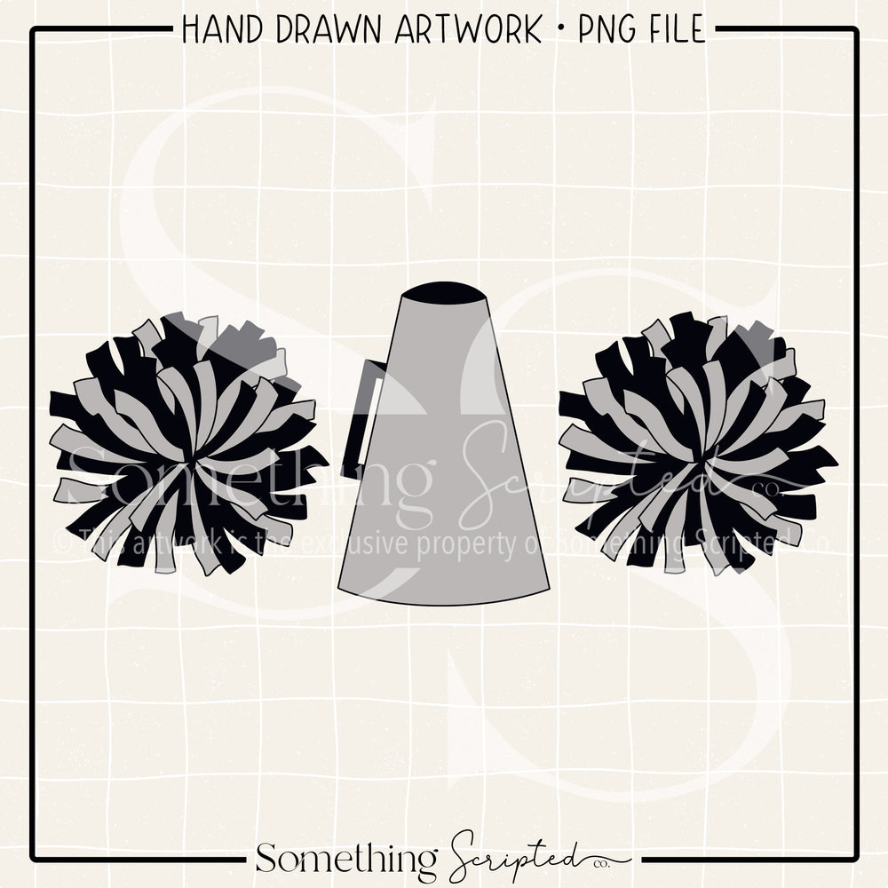 Cheer Trio Black Silver PNG