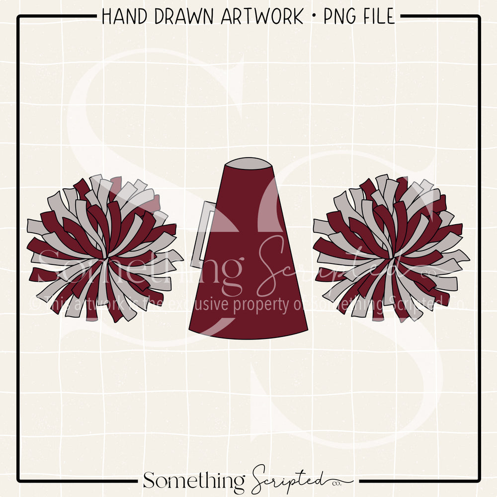 Cheer Trio Maroon Silver PNG