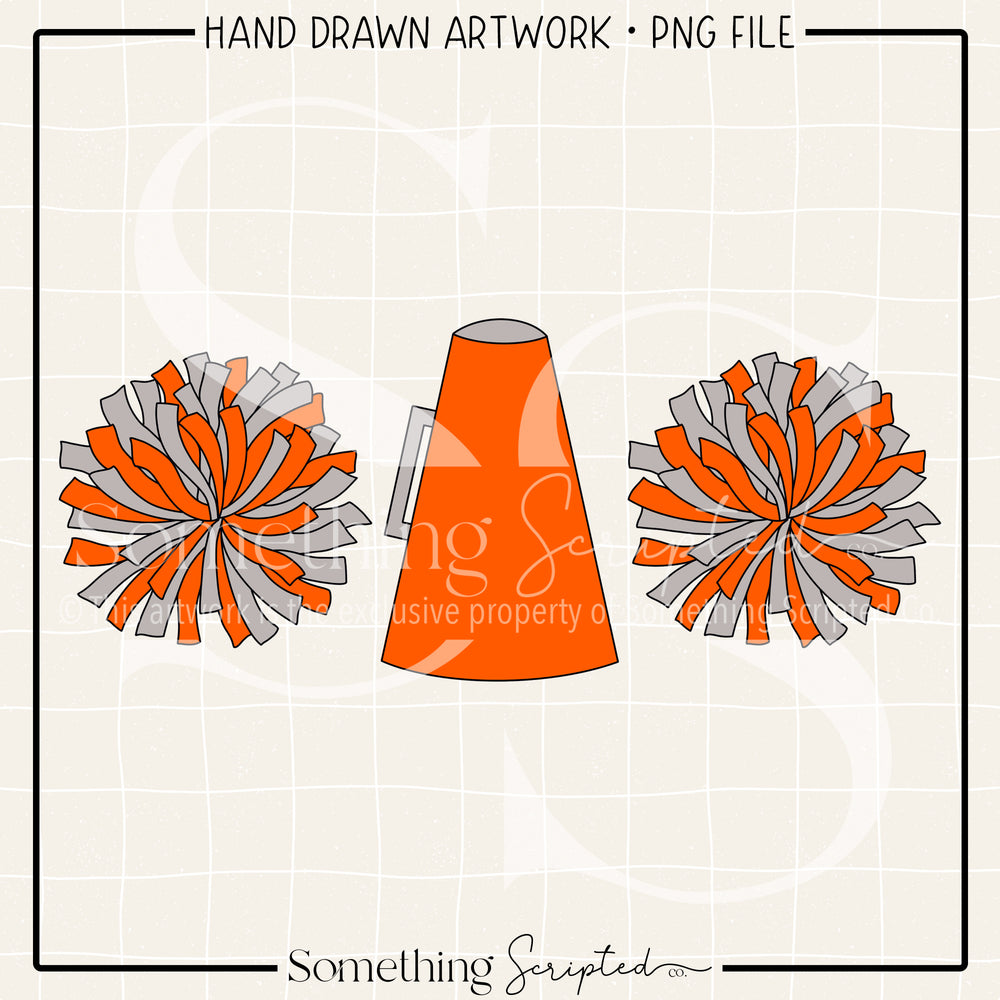 Cheer Trio Orange Silver PNG