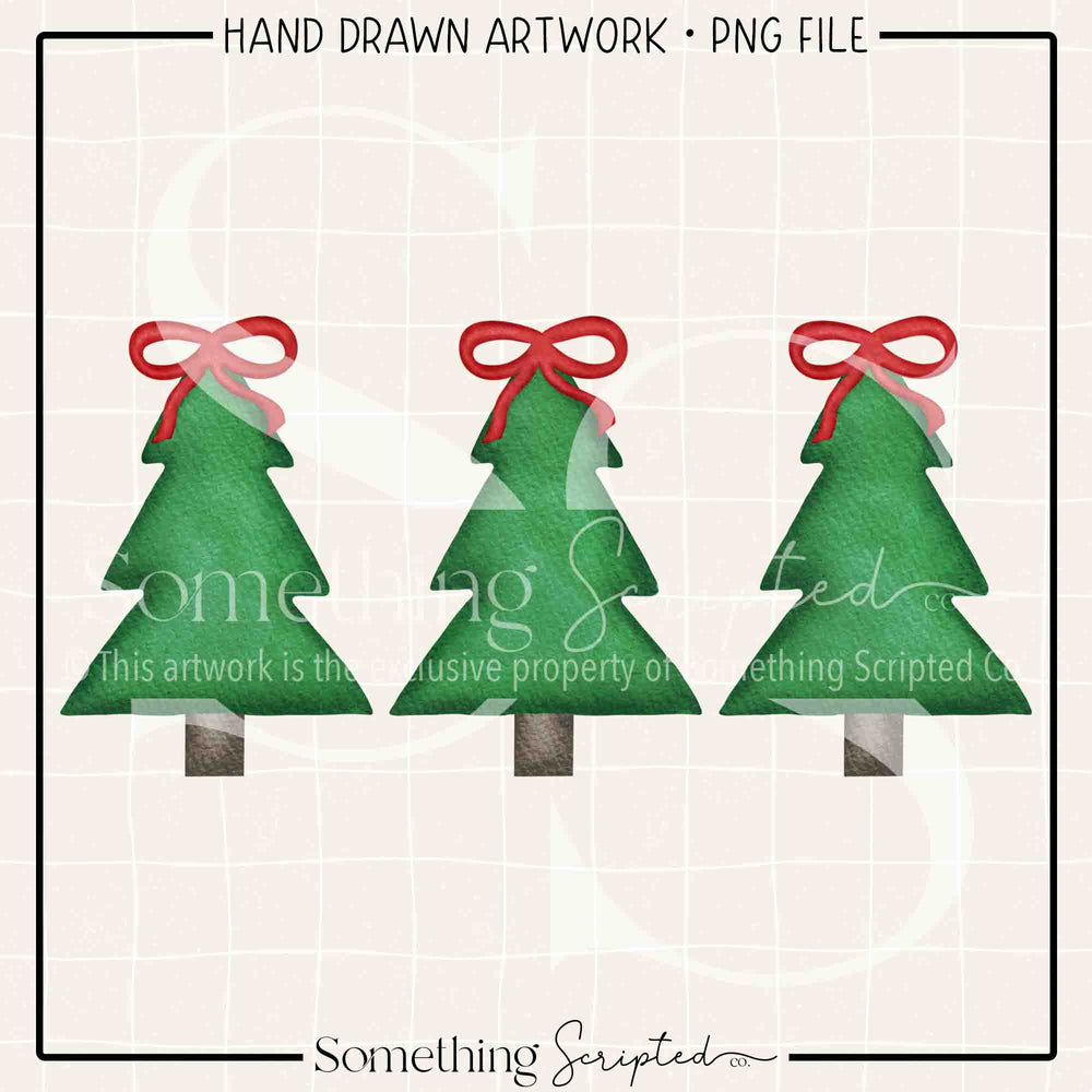 Red Bow Christmas Tree Trio PNG