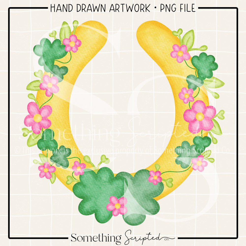 Clover Pink Floral Horseshoe PNG