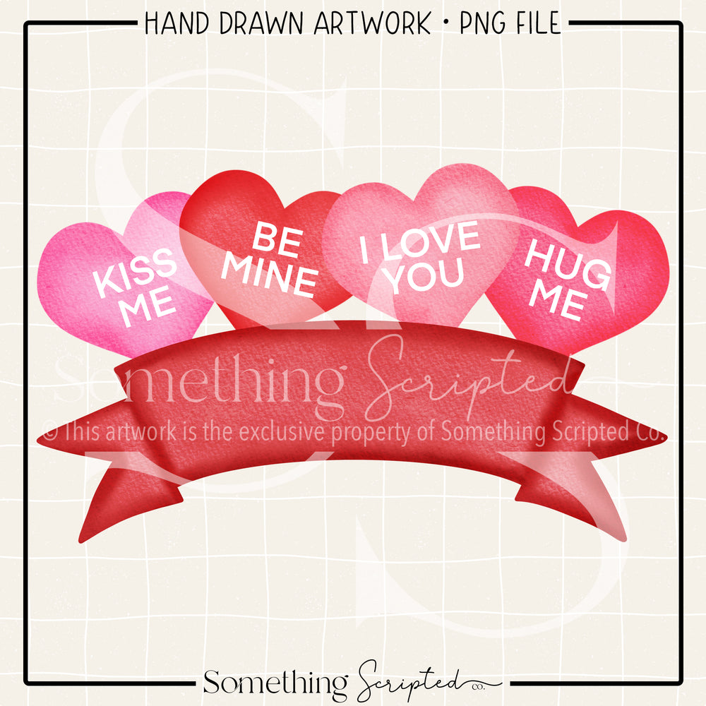 Conversation Hearts Red Curved Banner PNG