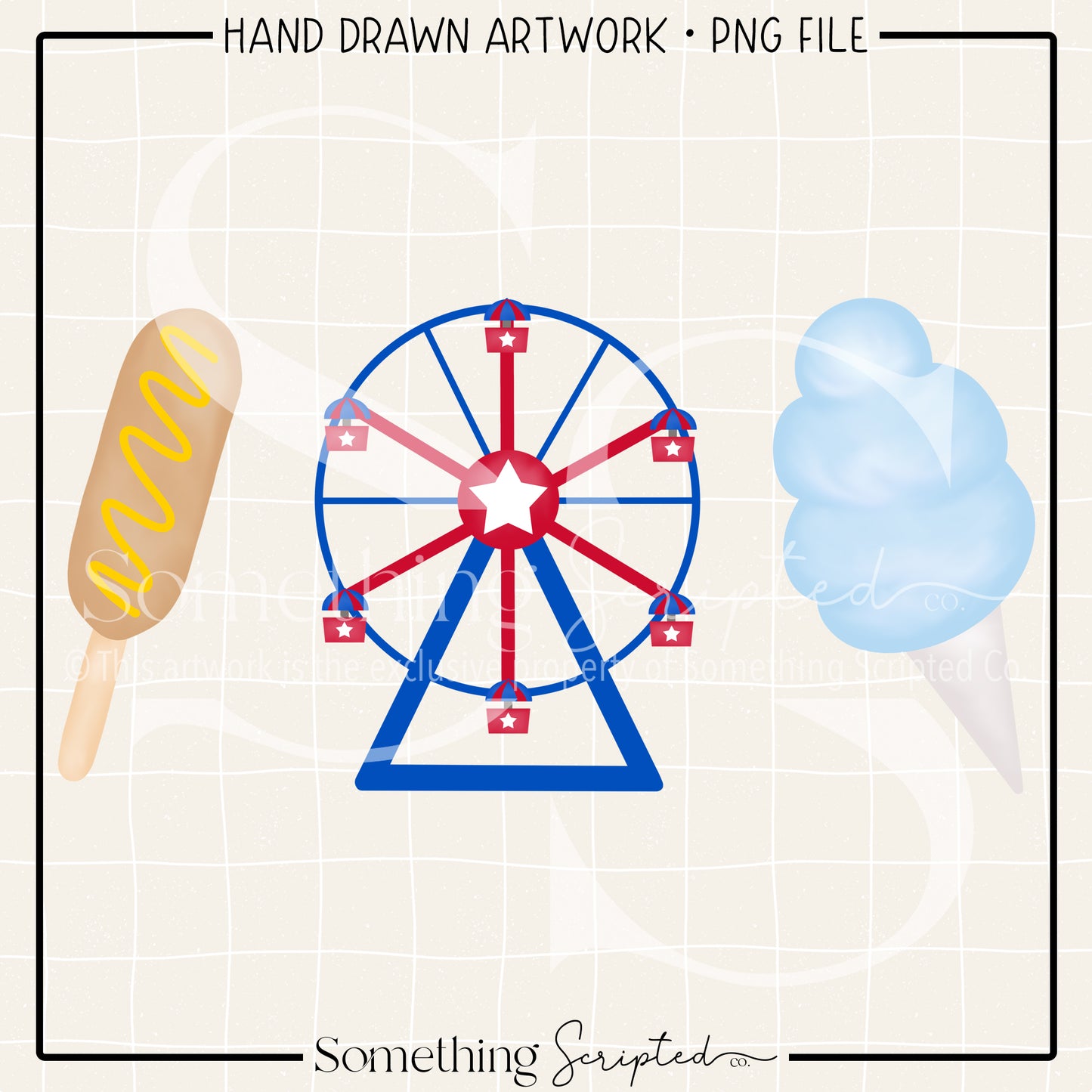 Mustard Corn Dog Ferris Wheel Blue Cotton Candy PNG