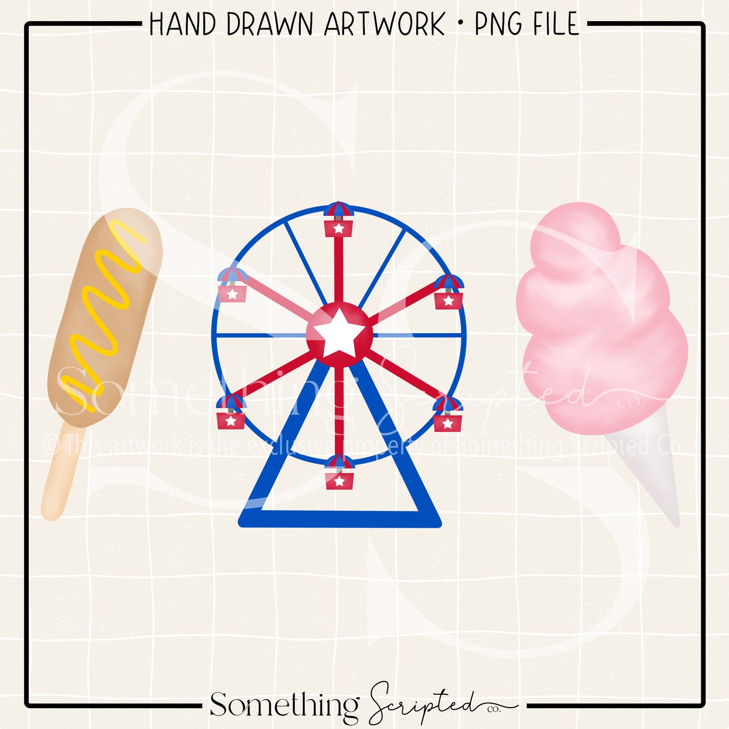 Mustard Corn Dog Ferris Wheel Pink Cotton Candy PNG