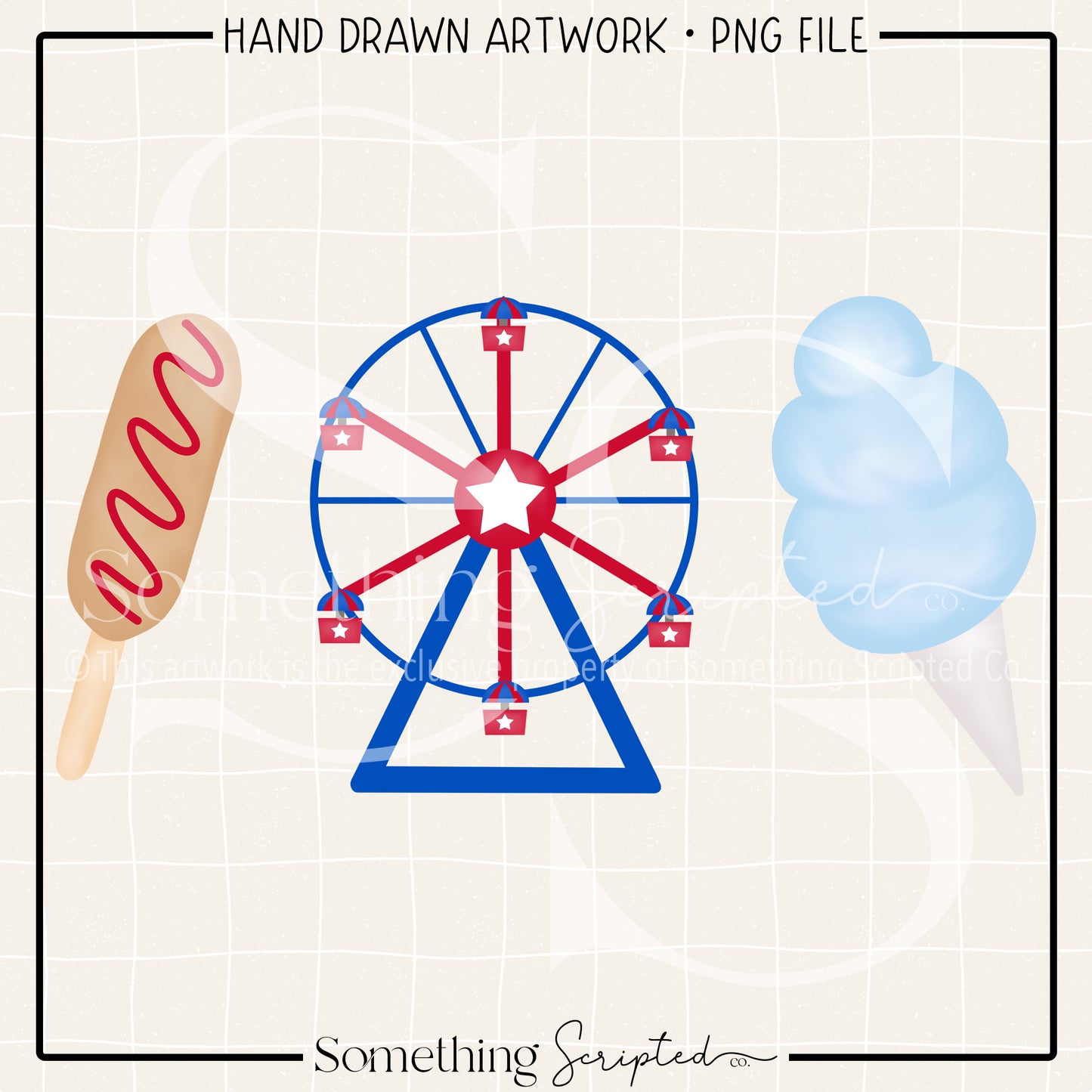 Ketchup Corn Dog Ferris Wheel Blue Cotton Candy PNG