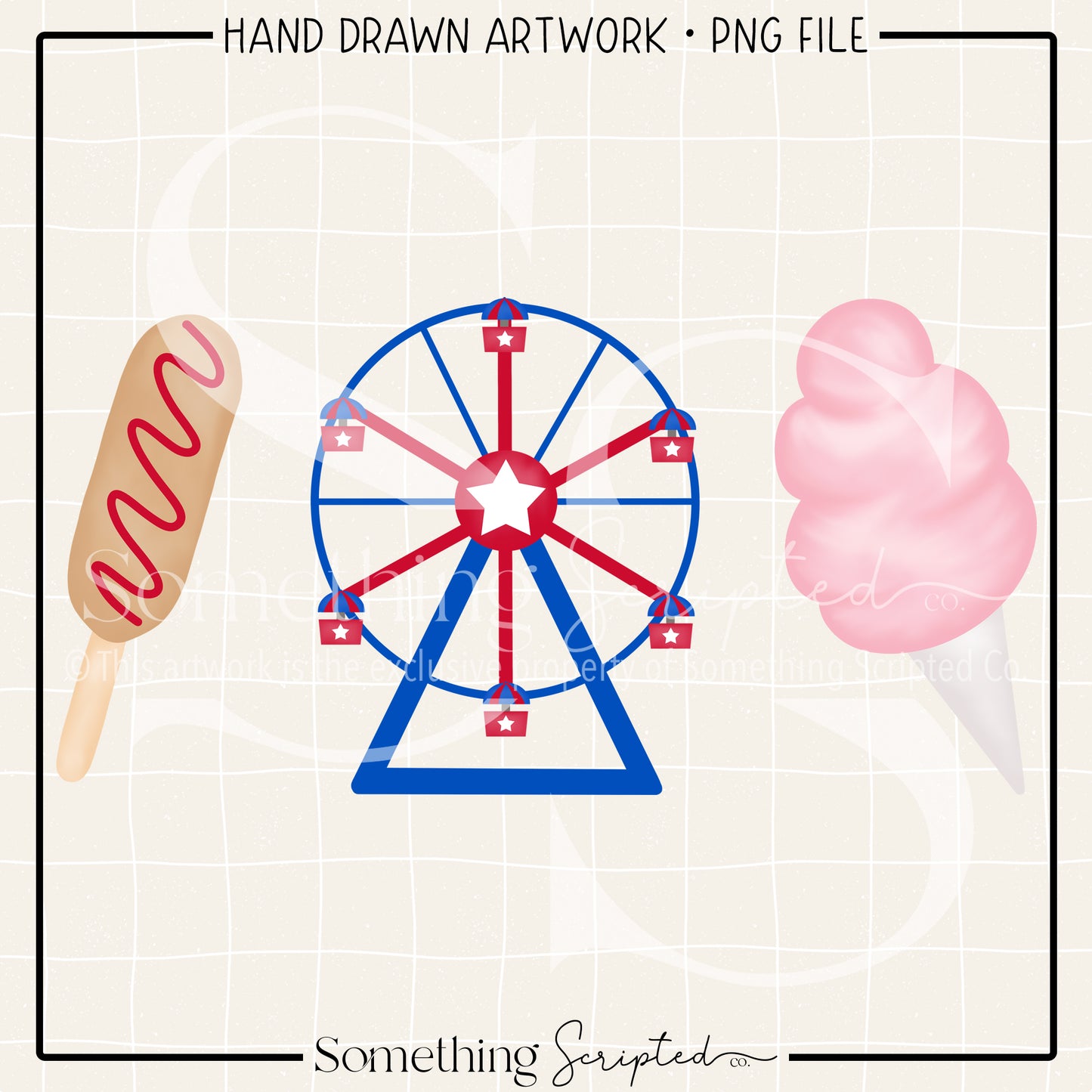 Ketchup Corn Dog Ferris Wheel Pink Cotton Candy PNG