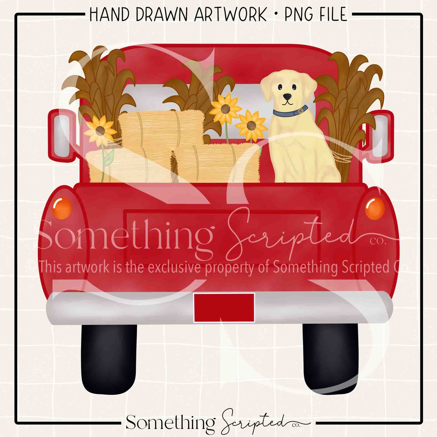 Corn Stalks Sunflowers Hay Dog Pickup Truck PNG