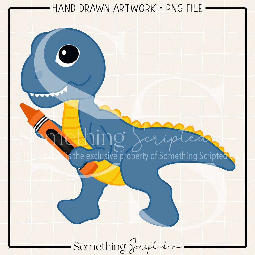 Crayon Dinosaur Blue PNG