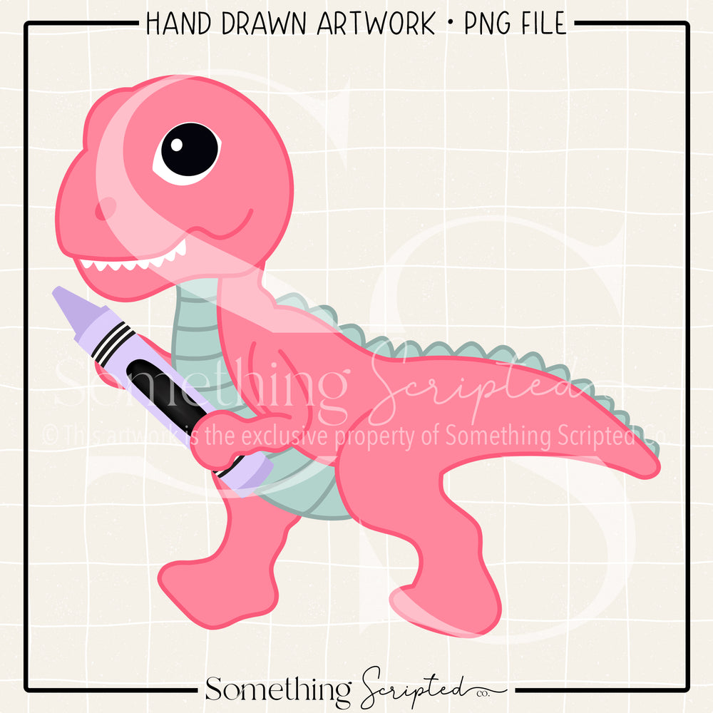 Crayon Dinosaur Pink PNG