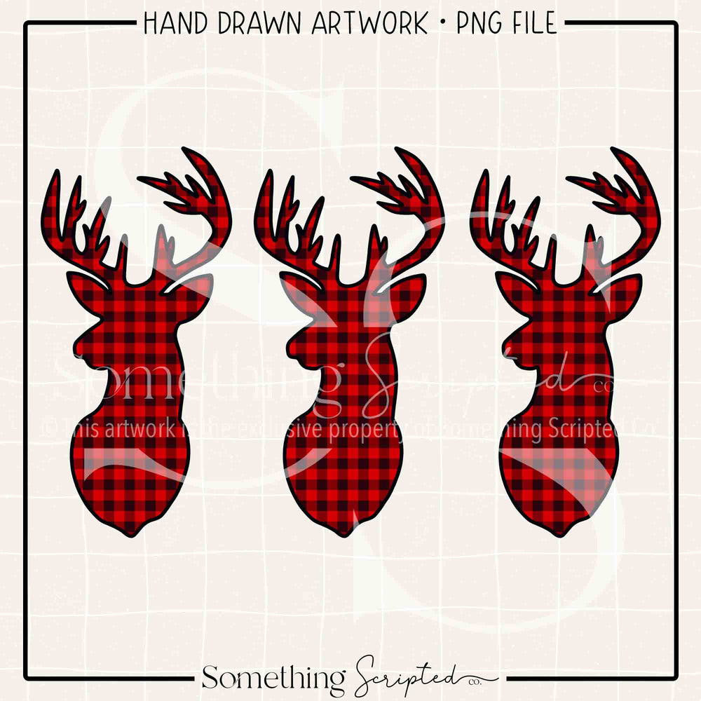 Deer Trio Red Black PNG