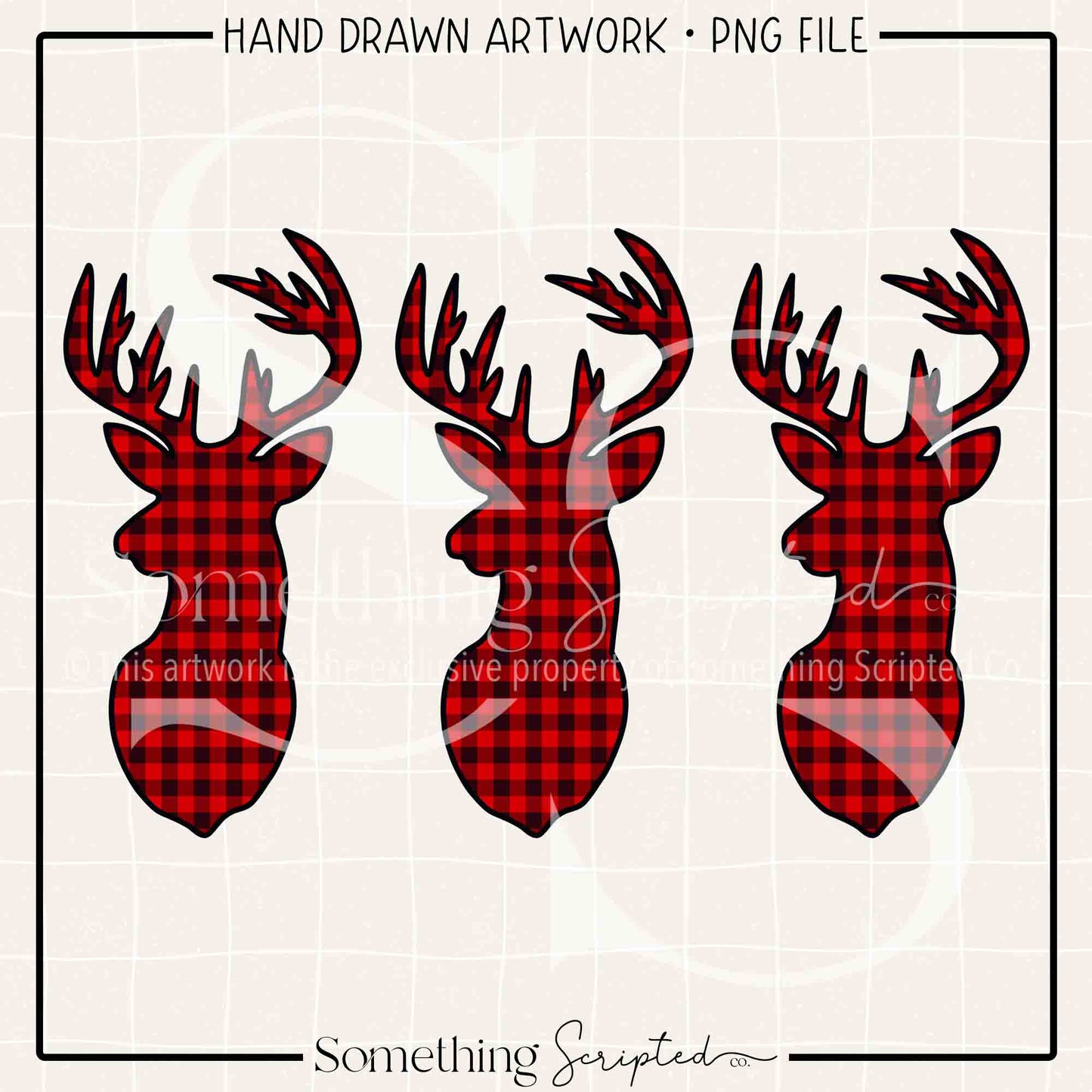 Deer Trio Red Black PNG