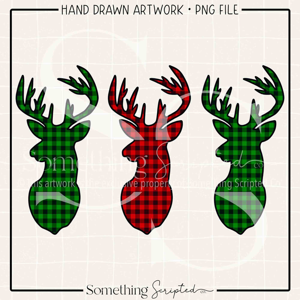 Deer Trio Green Black PNG