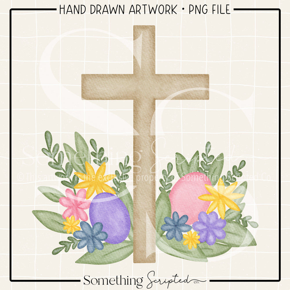 Easter Egg Floral Cross PNG