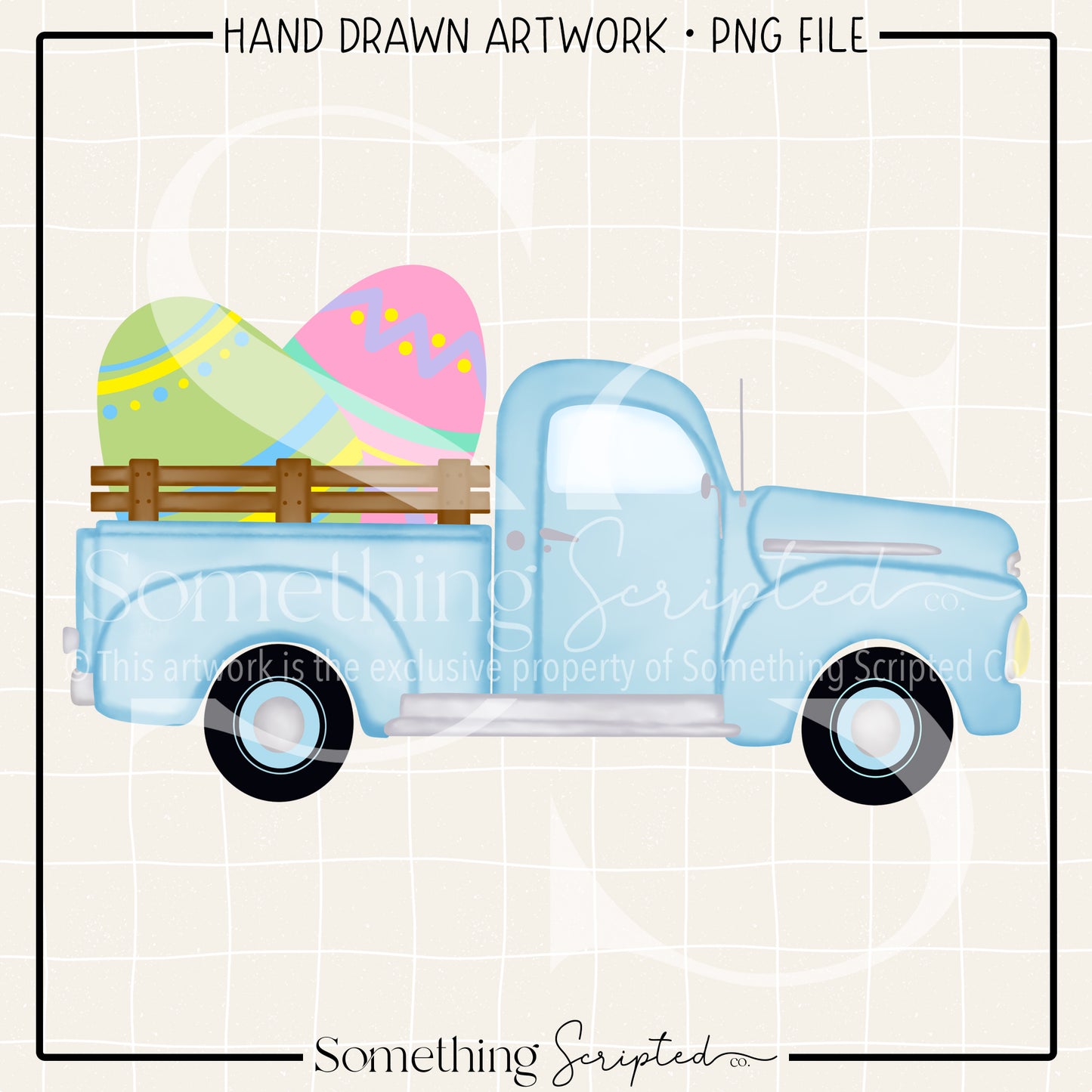 Easter Egg Vintage Truck Blue PNG