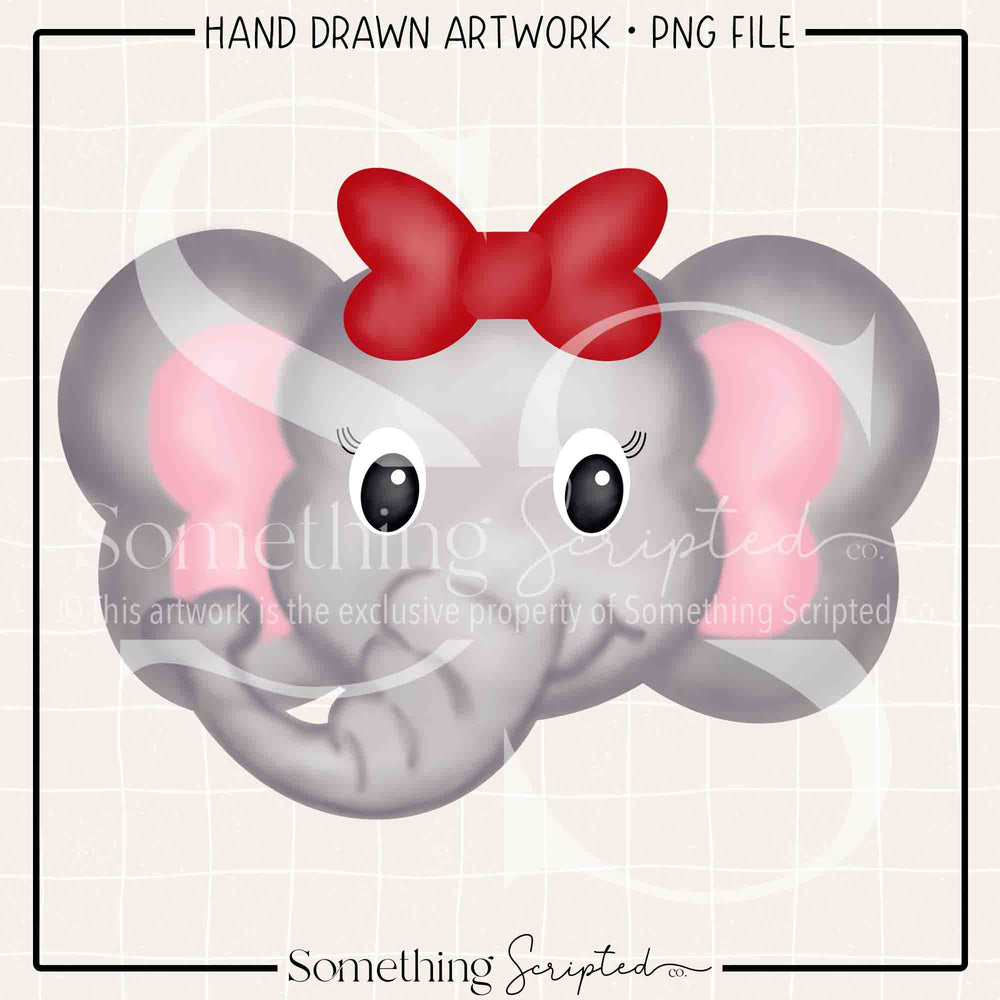 Elephant Girl Red Bow PNG