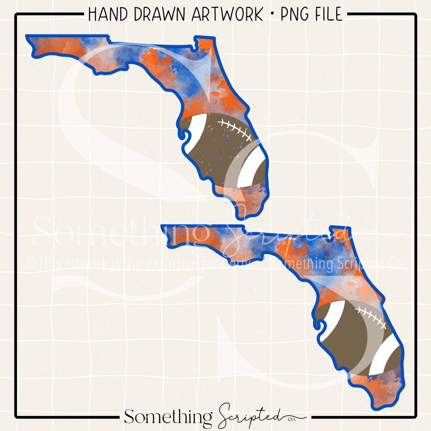 Florida Blue Orange Watercolor Football PNG