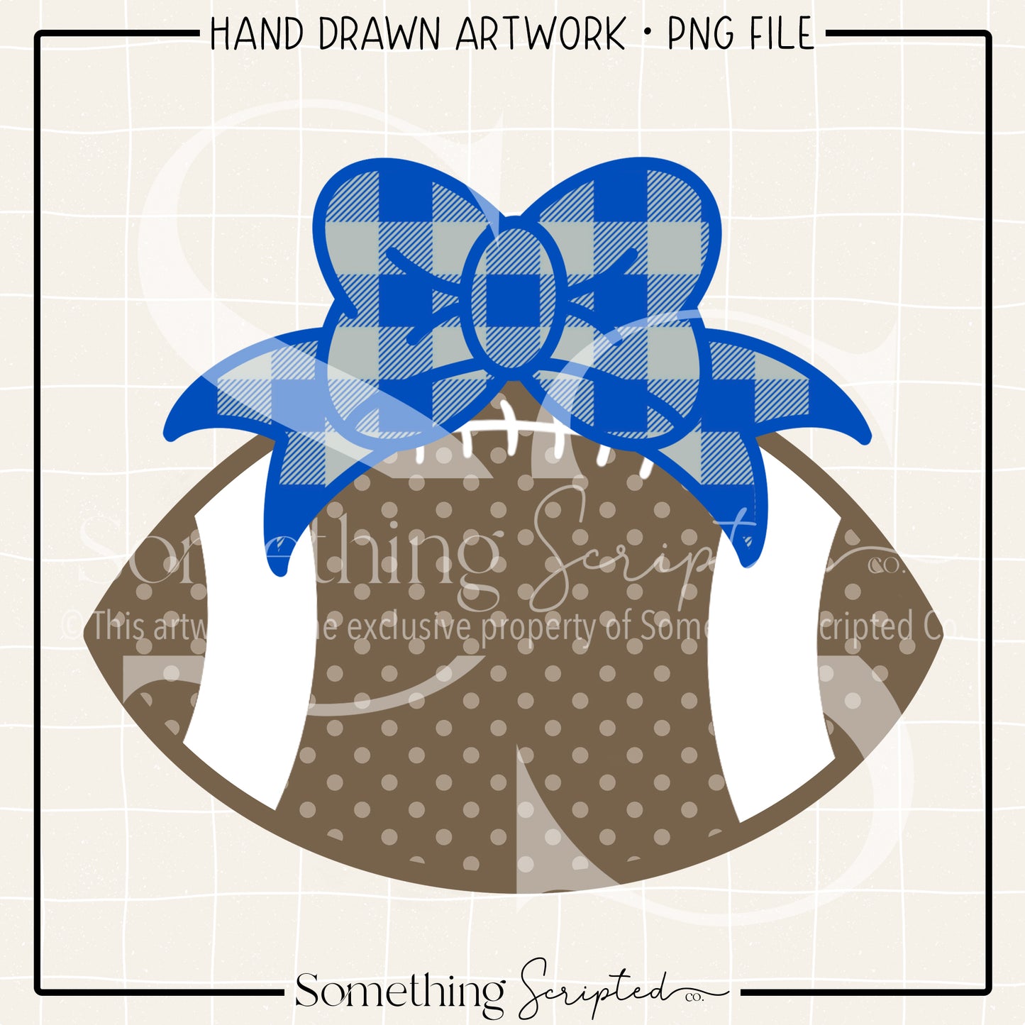 Football Bow Blue Silver Check PNG