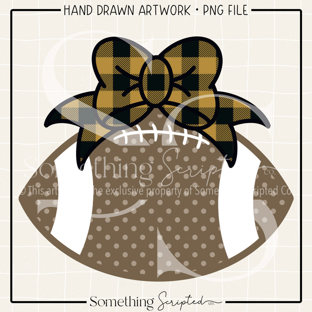 Football Bow Black Gold Check PNG