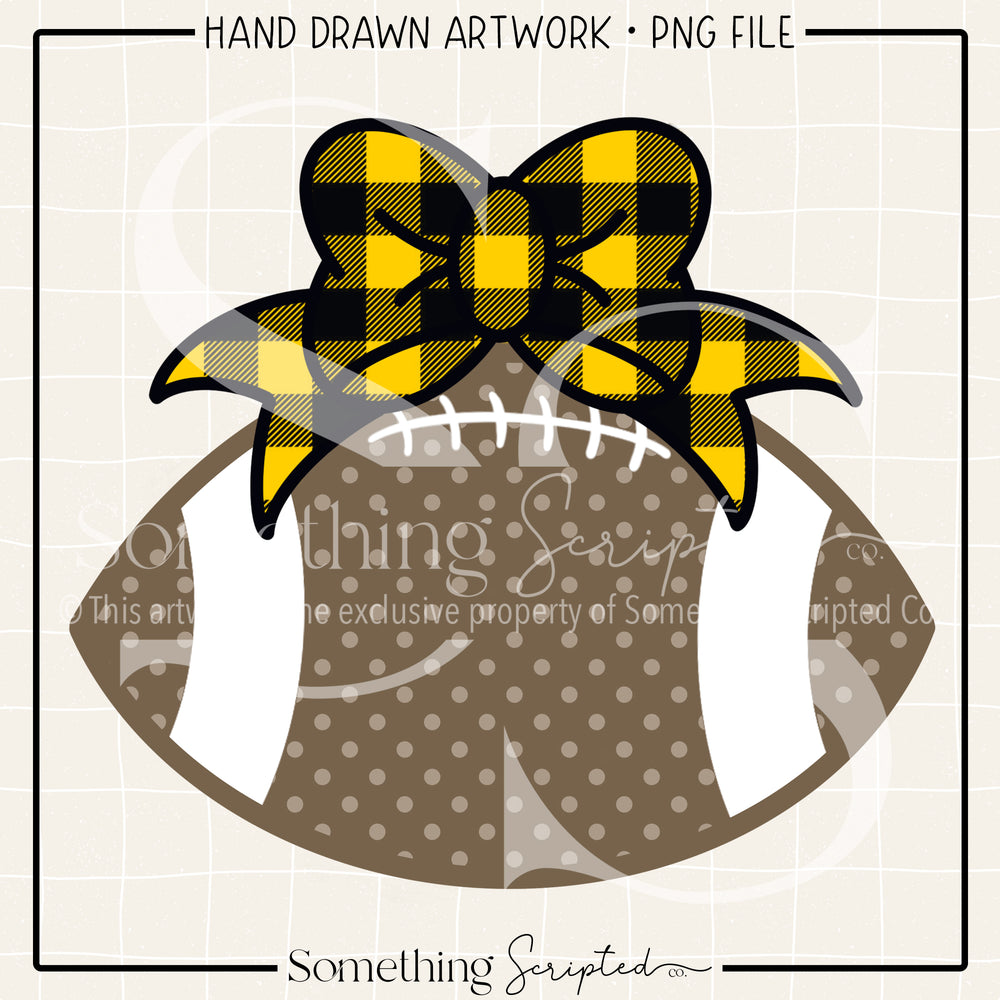 Football Bow Yellow Black Check PNG