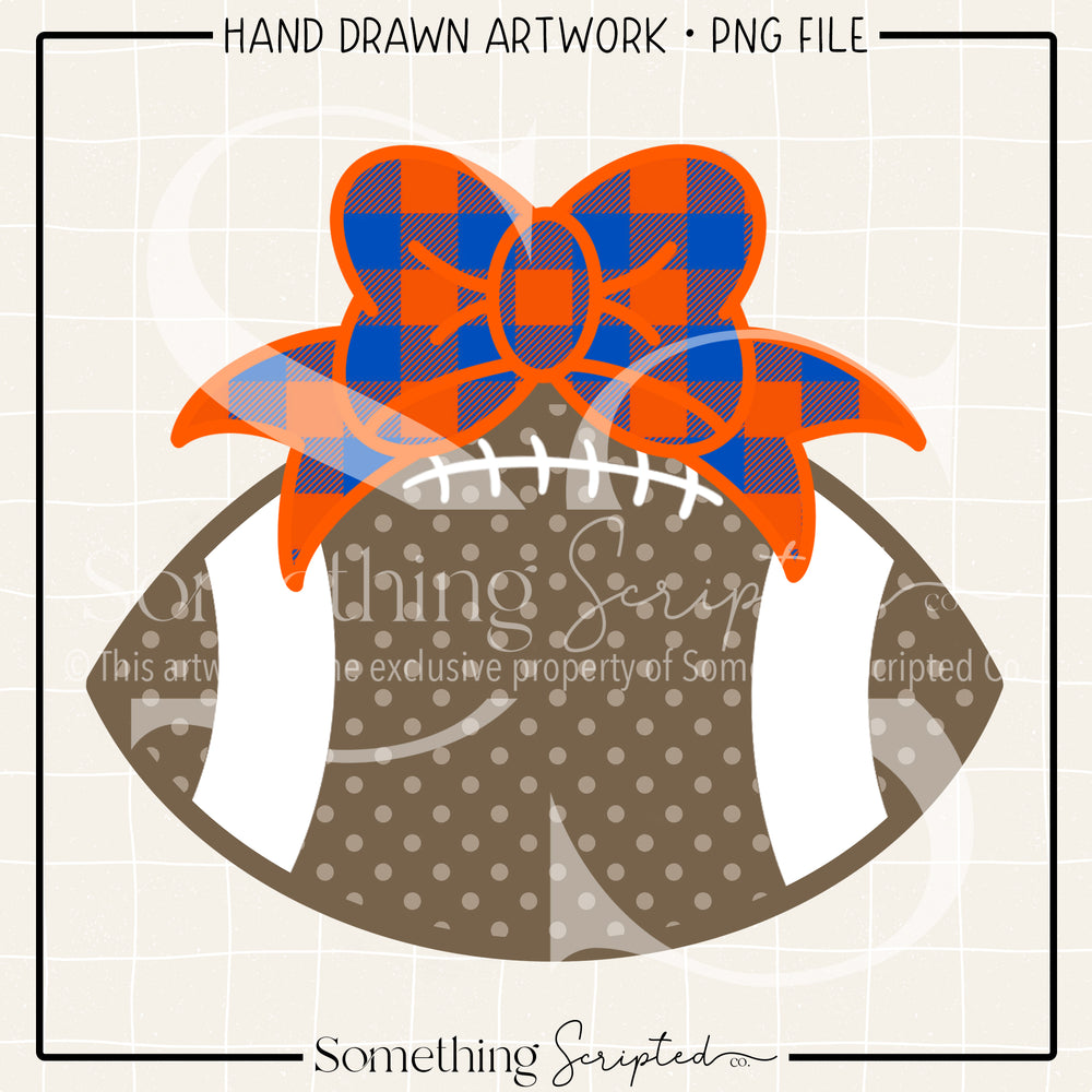 Football Bow Blue Orange Check PNG