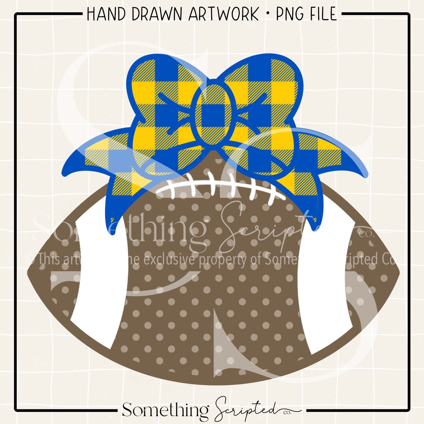 Football Bow Blue Yellow Check PNG