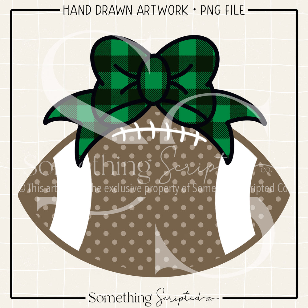 Football Bow Green Black Check PNG