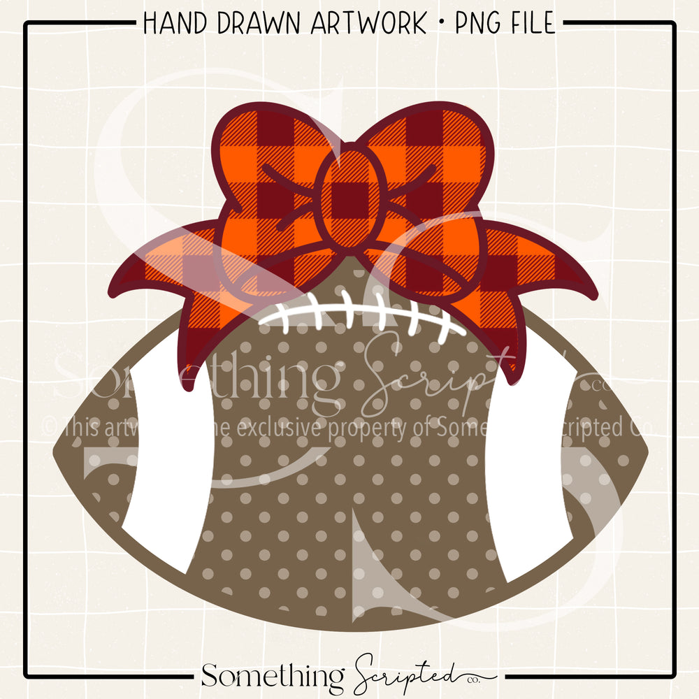 Football Bow Maroon Orange Check PNG