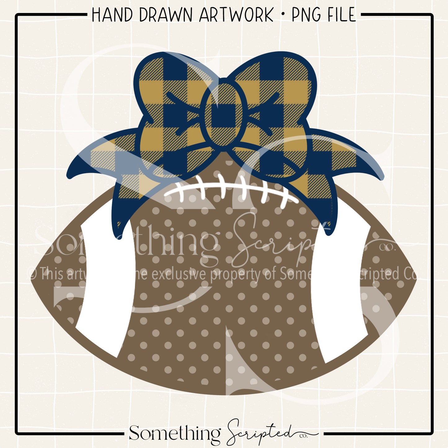 Football Bow Navy Gold Check PNG