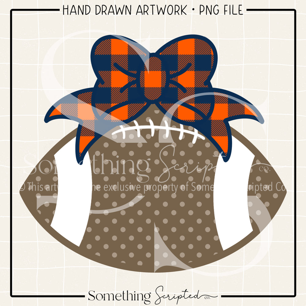 Football Bow Navy Orange Check PNG