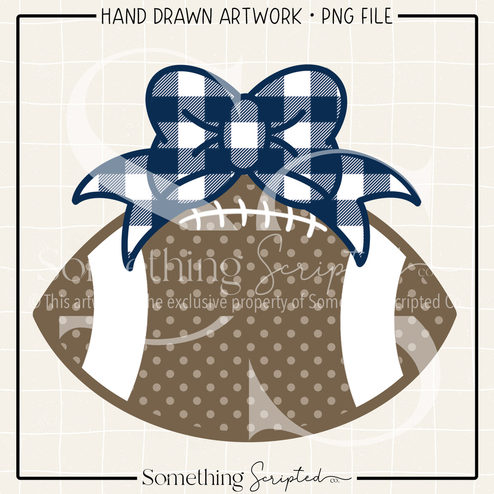 Football Bow Navy White Check PNG