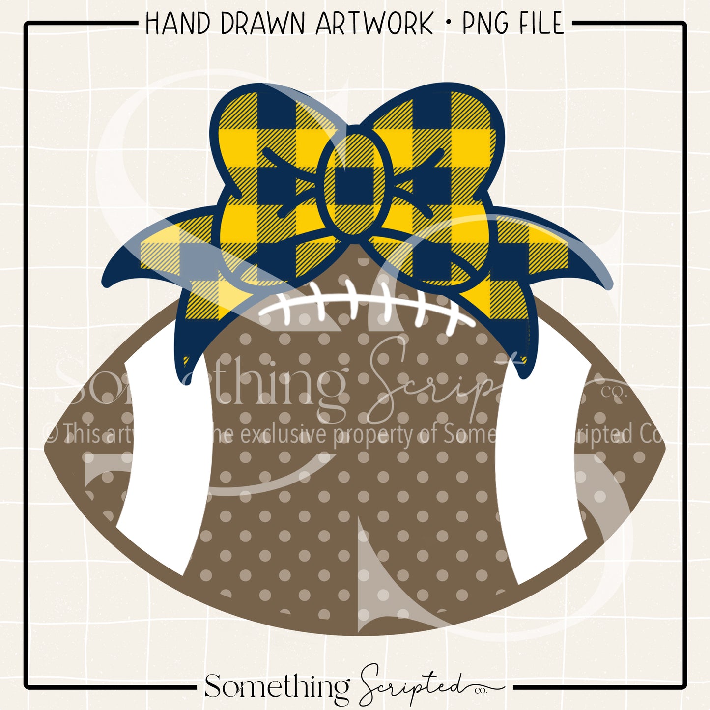 Football Bow Navy Yellow Check PNG