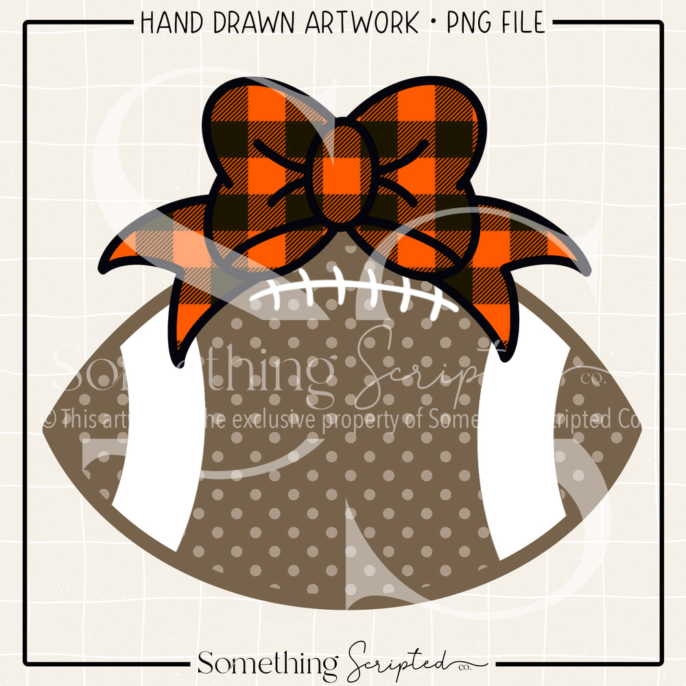 Football Bow Orange Black Check PNG