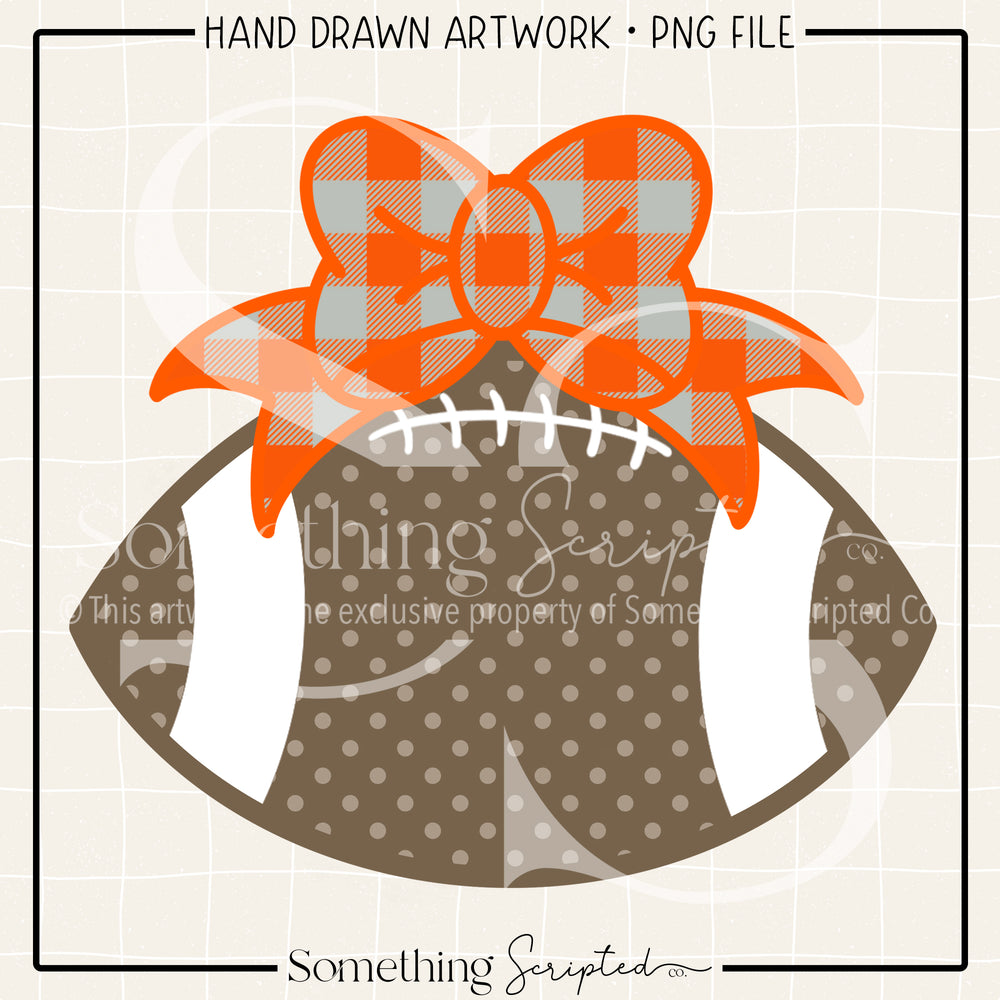 Football Bow Orange Silver Check PNG