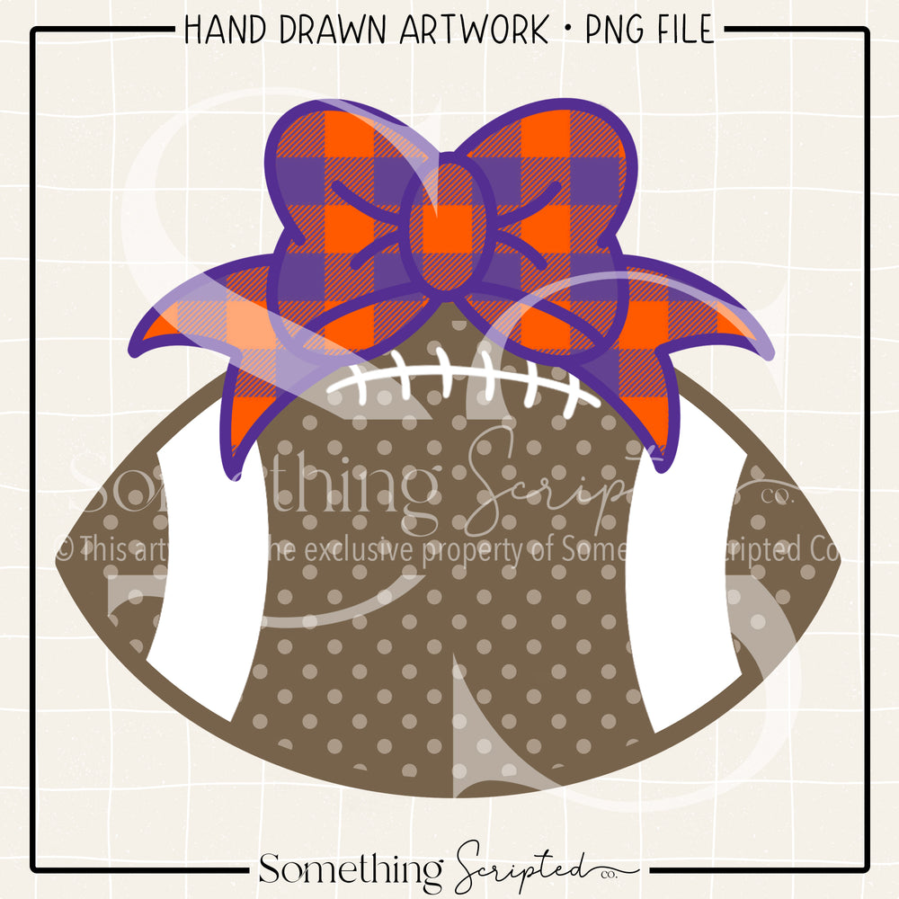 Football Bow Purple Orange Check PNG