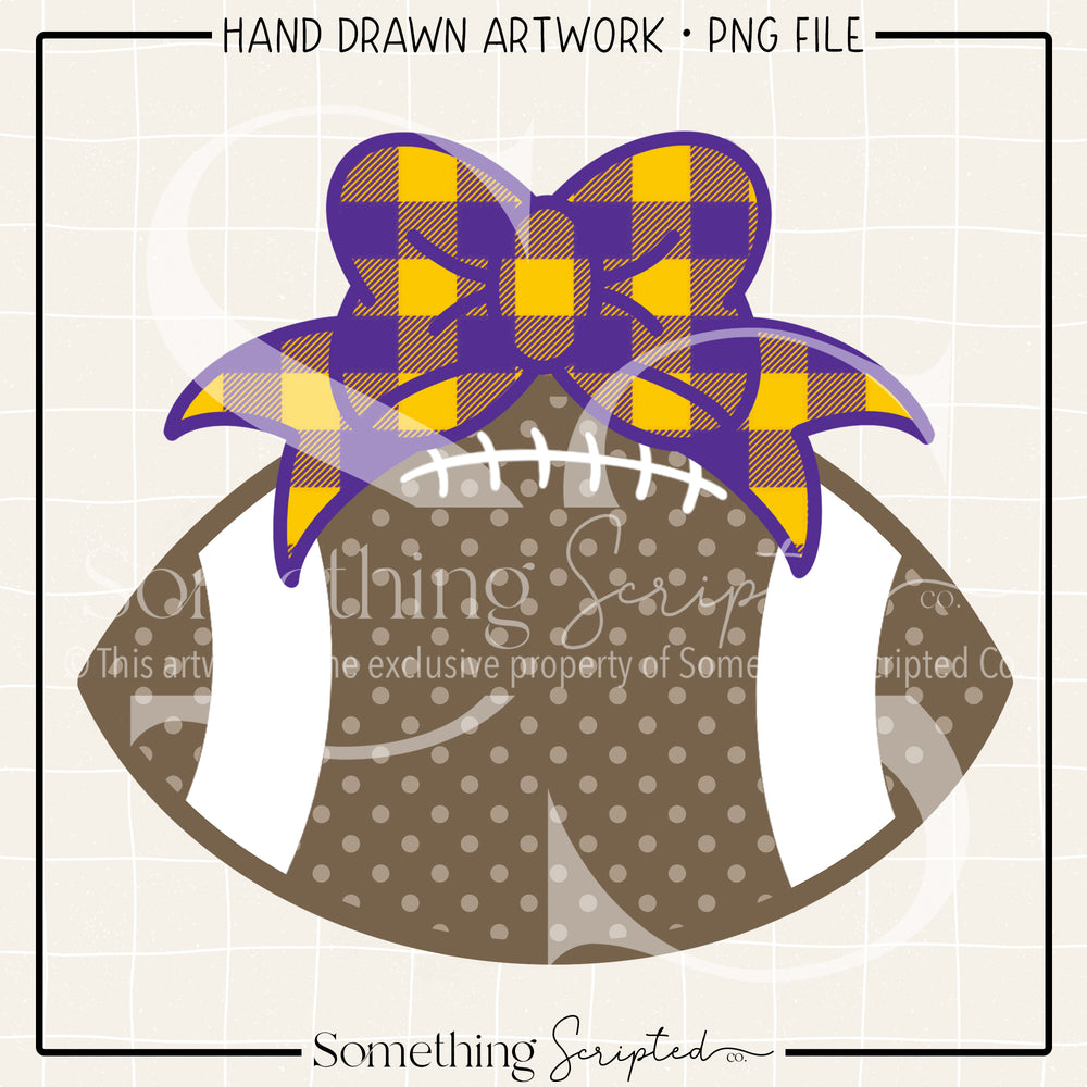 Football Bow Purple Yellow Check PNG