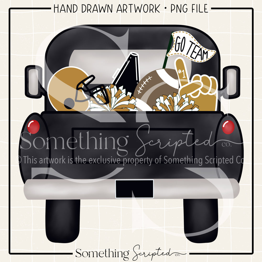 Football Pickup Truck Black Gold PNG