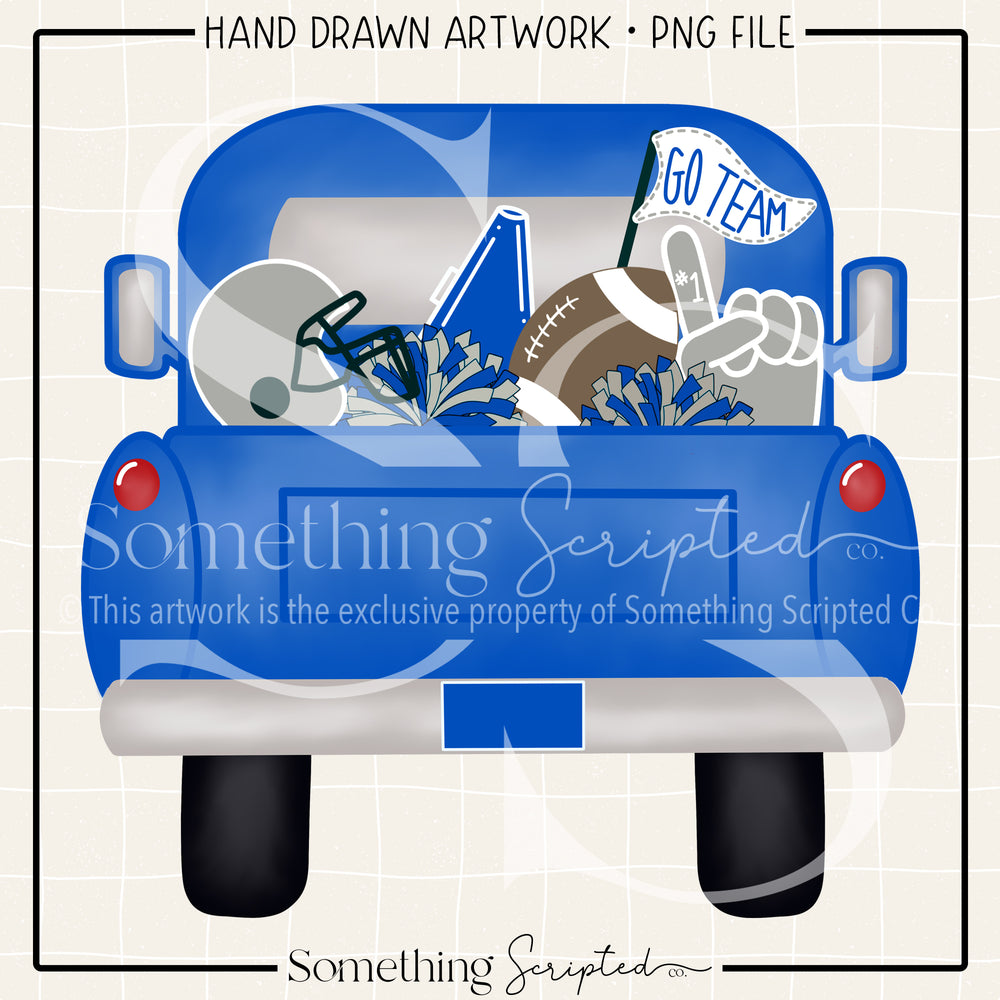 Football Pickup Truck Blue Silver PNG