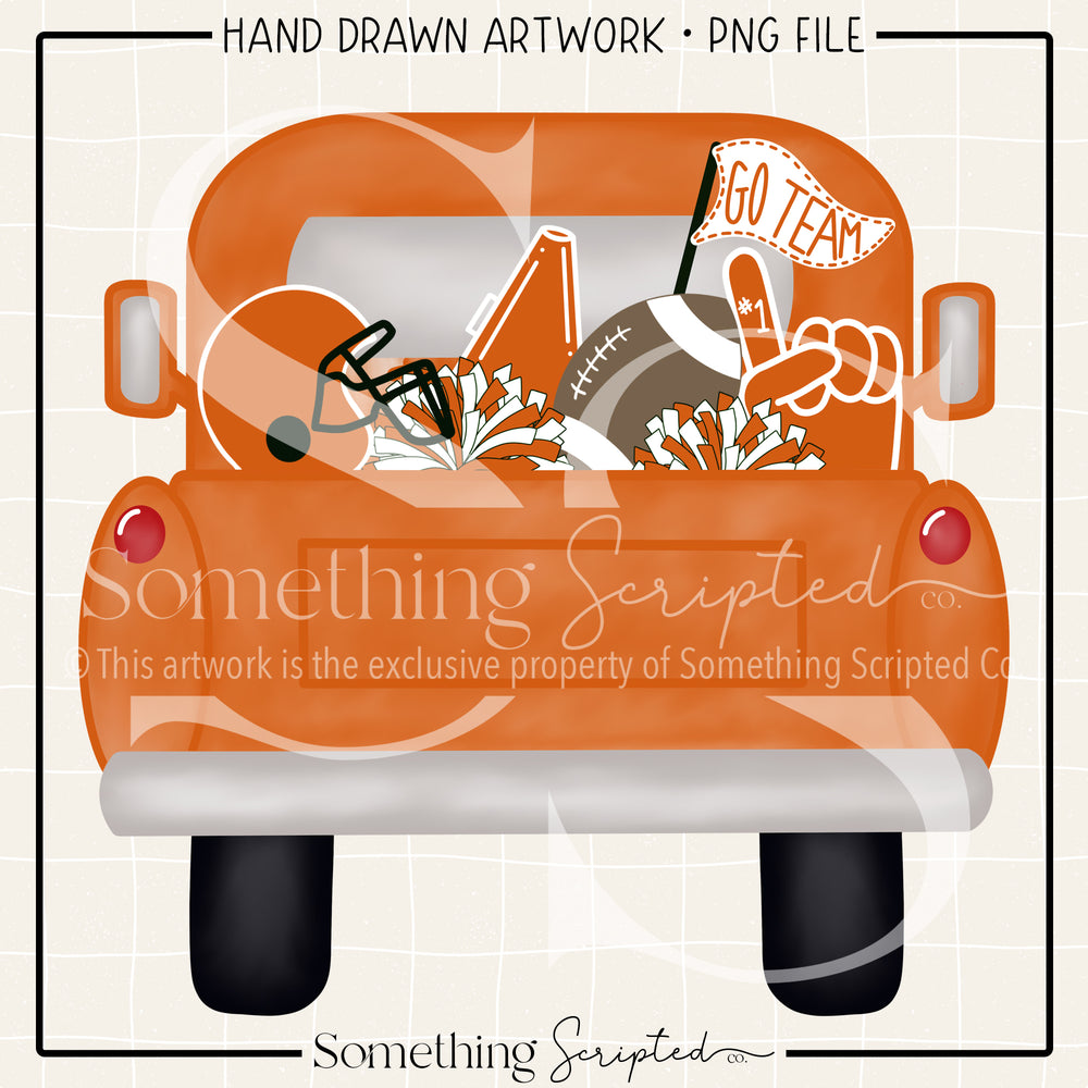 Football Pickup Truck Orange White PNG