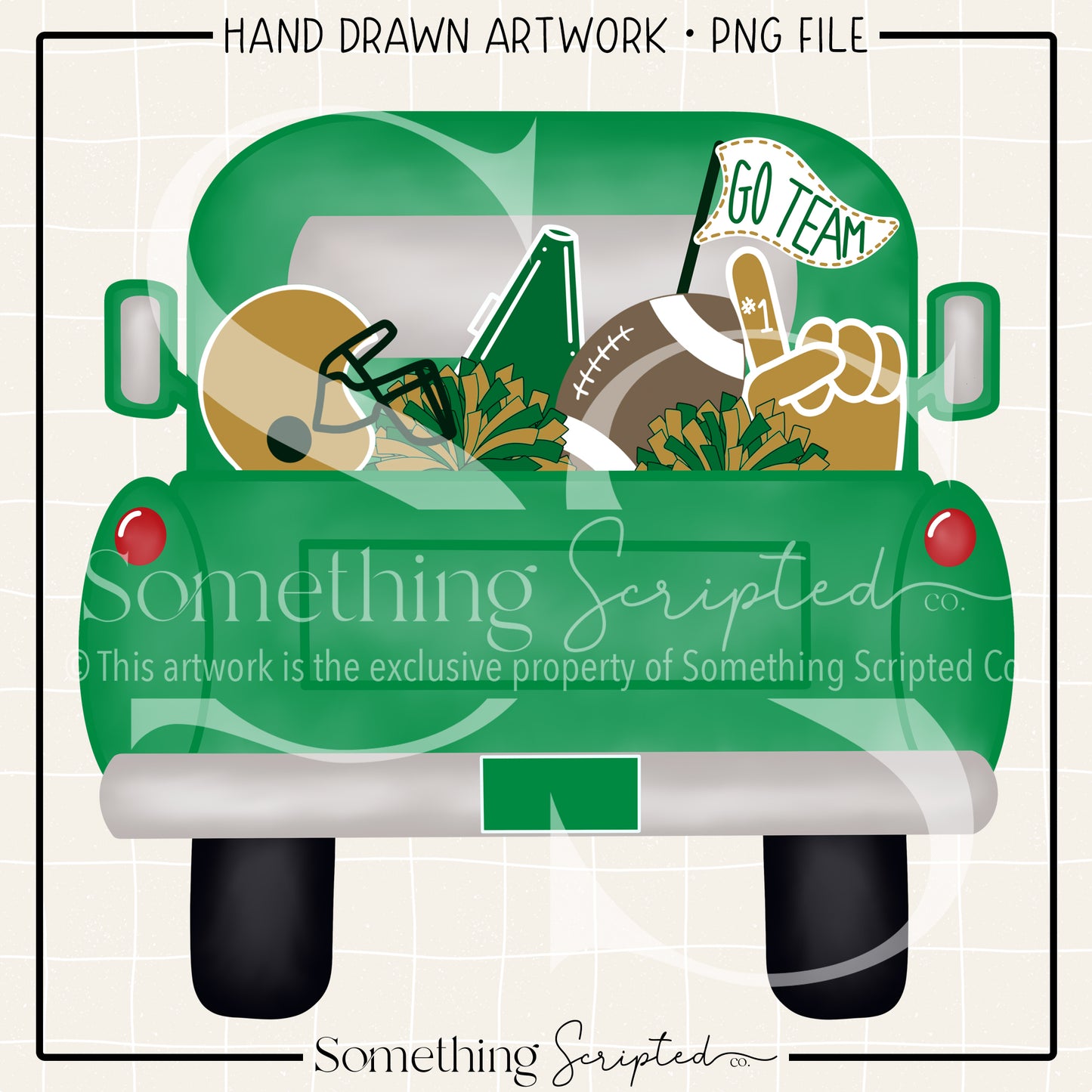 Football Pickup Truck Green Gold PNG