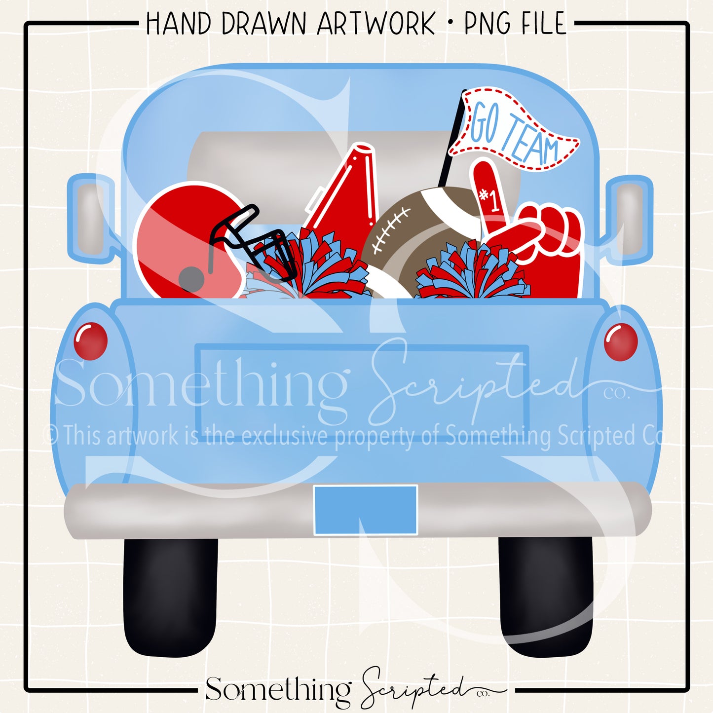 Football Pickup Truck Light Blue Red PNG