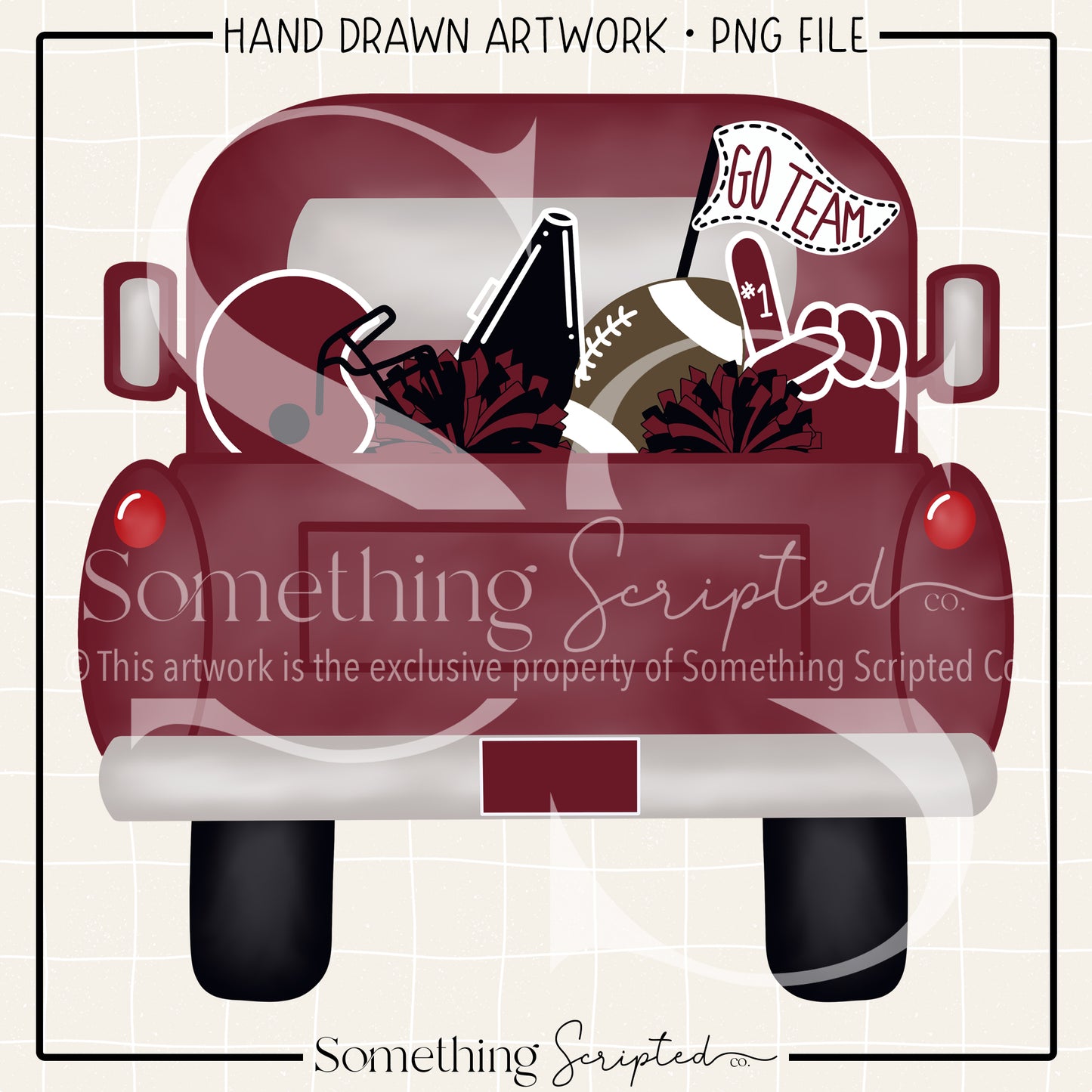 Football Pickup Truck Maroon Black PNG