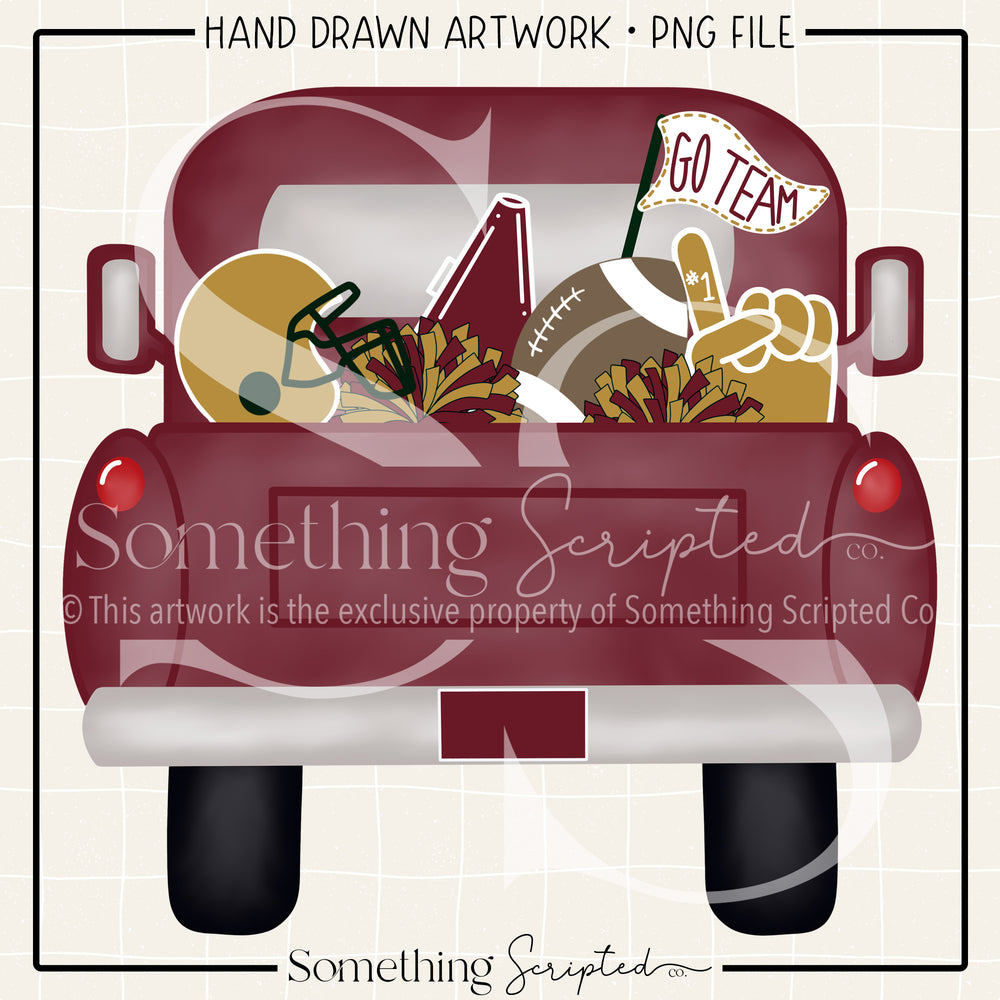 Football Pickup Truck Maroon Gold PNG